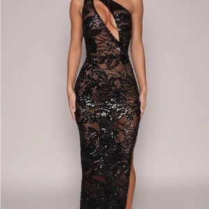 Chic One Shoulder Black Sequin Dress